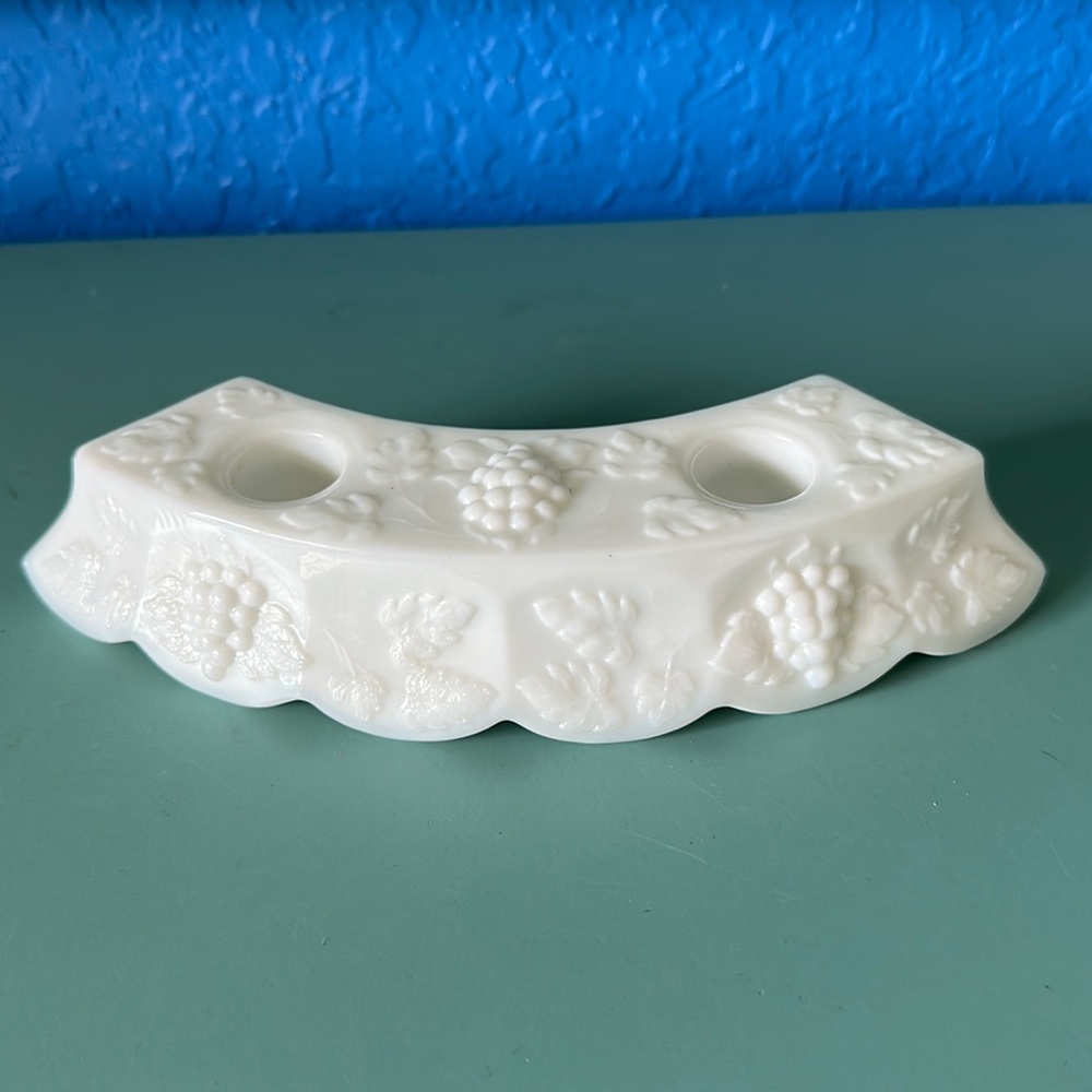 Vintage Westmoreland White Embossed Milk Glass Double Candle
